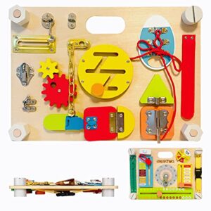 smartwo double-sided busy board, 20+ montessori activities wooden sensory toy for preschool educational learning, train kid’s fine motor, concentration, and life skill abilities