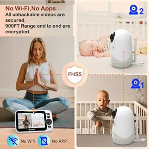 Blemil Baby Monitor,Split-Screen Video Baby Monitor with Cameras and Audio, Remote Pan/Tilt/Zoom, Two-Way Talk, Room Temperature Monitor, Auto Night Vision, Power Saving/Vox, Lullabies (BL9052-2)