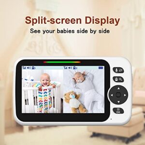 Blemil Baby Monitor,Split-Screen Video Baby Monitor with Cameras and Audio, Remote Pan/Tilt/Zoom, Two-Way Talk, Room Temperature Monitor, Auto Night Vision, Power Saving/Vox, Lullabies (BL9052-2)