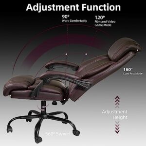 Ollega Executive Office Chair, OL930 Big and Tall Office Chair 400lbs with 160° Adjustable Backrest, High Back Heavy Duty Leather Home Office Desk Chair, Ergonomic Managerial Task Chairs Brown