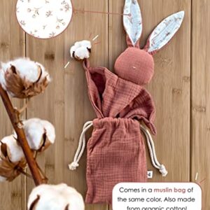 Mikito Organic Cotton Baby Muslin Lovey Bunny - Oeko-TEX & GOTS Certified - Security Blanket & Perfect Loveys for Babies - Unisex New Baby Gift for Ultimate Comfort & Peaceful Dreams