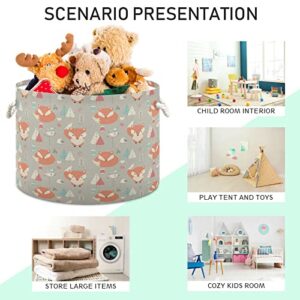 Kigai Fox Animal Cartoon Cotton Rope Basket Large Collapsible Baby Laundry Basket Blanket Basket Kid's Toy Storage Basket Organizer for Nursery Bedroom Home Decor