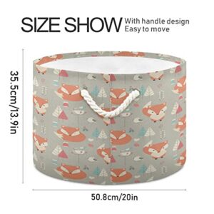 Kigai Fox Animal Cartoon Cotton Rope Basket Large Collapsible Baby Laundry Basket Blanket Basket Kid's Toy Storage Basket Organizer for Nursery Bedroom Home Decor