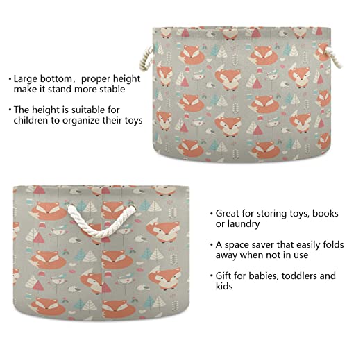 Kigai Fox Animal Cartoon Cotton Rope Basket Large Collapsible Baby Laundry Basket Blanket Basket Kid's Toy Storage Basket Organizer for Nursery Bedroom Home Decor