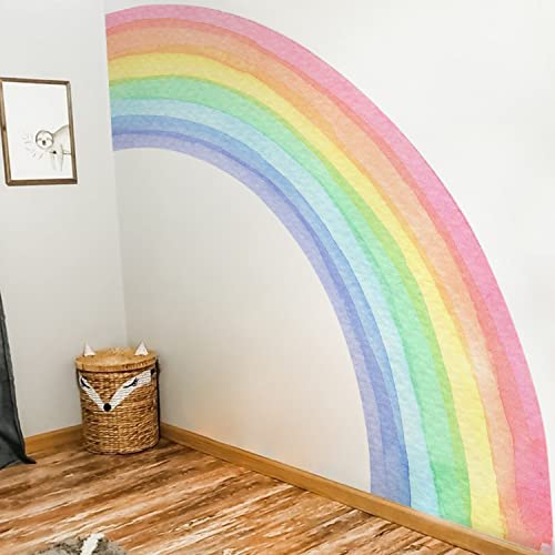 funlife Vinyl Large Rainbow Wall Mural Stickers Peel and Stick, Precut Giant Vibrant Half Watercolor Rainbow Wall Decals for Girls Bedroom Kids Nursery Room Playroom, 78.74" x 70.87"