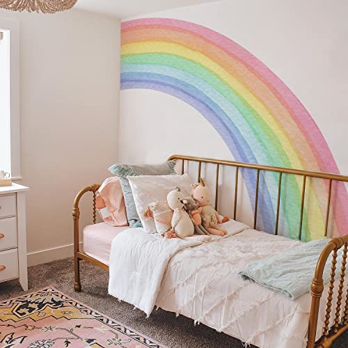 funlife Vinyl Large Rainbow Wall Mural Stickers Peel and Stick, Precut Giant Vibrant Half Watercolor Rainbow Wall Decals for Girls Bedroom Kids Nursery Room Playroom, 78.74" x 70.87"