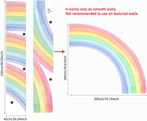 funlife Vinyl Large Rainbow Wall Mural Stickers Peel and Stick, Precut Giant Vibrant Half Watercolor Rainbow Wall Decals for Girls Bedroom Kids Nursery Room Playroom, 78.74" x 70.87"