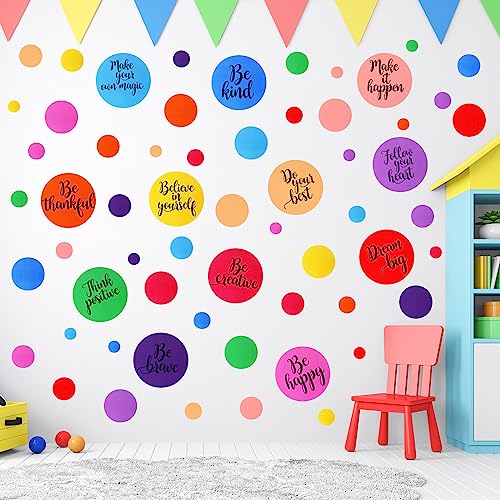 288 Pieces Polka Dot Wall Sticker Inspirational Wall Decal for Classroom Kids Motivational Quote Circle Wall Sticker Removable Lettering Positive Saying Sticker for Dance Yoga Gym Nursery (Classic)