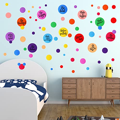 288 Pieces Polka Dot Wall Sticker Inspirational Wall Decal for Classroom Kids Motivational Quote Circle Wall Sticker Removable Lettering Positive Saying Sticker for Dance Yoga Gym Nursery (Classic)