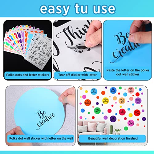 288 Pieces Polka Dot Wall Sticker Inspirational Wall Decal for Classroom Kids Motivational Quote Circle Wall Sticker Removable Lettering Positive Saying Sticker for Dance Yoga Gym Nursery (Classic)