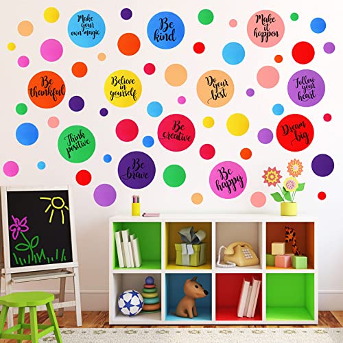 288 Pieces Polka Dot Wall Sticker Inspirational Wall Decal for Classroom Kids Motivational Quote Circle Wall Sticker Removable Lettering Positive Saying Sticker for Dance Yoga Gym Nursery (Classic)