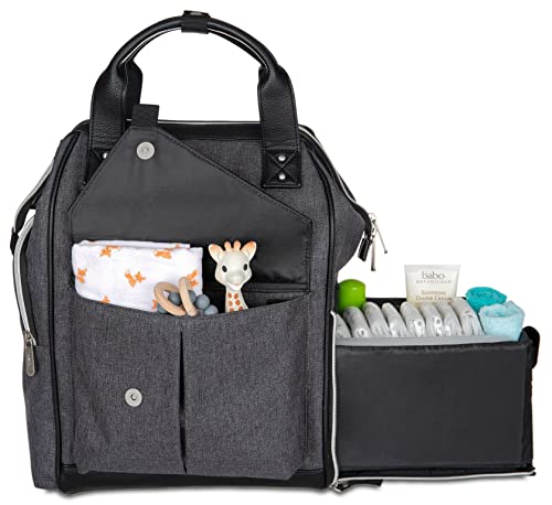 Baby Brezza Lucia Baby Diaper Bag Backpack and Tote – Carry How You Choose – Spacious but Compact Design with 12 Pockets and Slide Out Diaper Caddy, Graphite