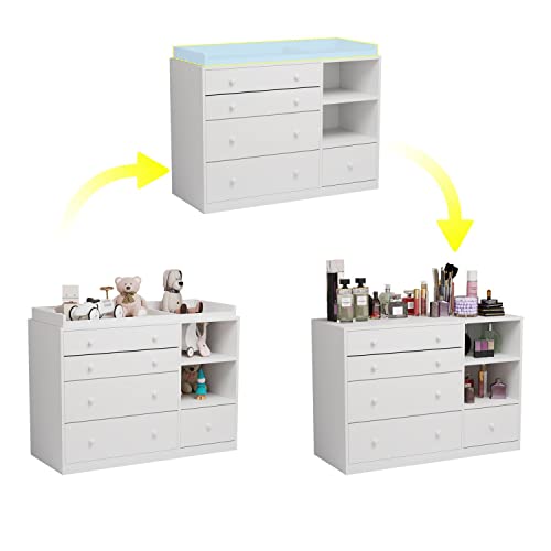 DiDuGo Nursery Dresser with Changing Top Baby Dresser with Changing Table Top, Dresser for Nursery White Dresser for Kids Bedroom (47.2”W x 19.7”D x 36.1”H)