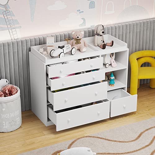 DiDuGo Nursery Dresser with Changing Top Baby Dresser with Changing Table Top, Dresser for Nursery White Dresser for Kids Bedroom (47.2”W x 19.7”D x 36.1”H)