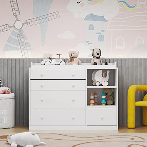 DiDuGo Nursery Dresser with Changing Top Baby Dresser with Changing Table Top, Dresser for Nursery White Dresser for Kids Bedroom (47.2”W x 19.7”D x 36.1”H)