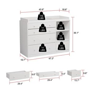 DiDuGo Nursery Dresser with Changing Top Baby Dresser with Changing Table Top, Dresser for Nursery White Dresser for Kids Bedroom (47.2”W x 19.7”D x 36.1”H)
