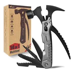 zune lotoo hammer multitool camping, multifunctional survival hammer 14 in 1 stainless steel alloy multi use tool with hammer pocket gifts for engineer handyman him men dad gifts