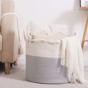 eternal beauty cotton rope basket 17”w x14”h large woven storage basket for blanket living room, decorative toy baby basket for kids nursery, grey
