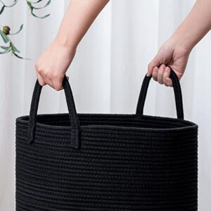 Goodpick Black Woven Rope Laundry Basket, Tall Modern Laundry Hamper for Clothes, Blankets, Toys, Towels, Pillows, Laundry Bin for Living Room, Bedroom, Entryway, 15 x 20 inches, 58L