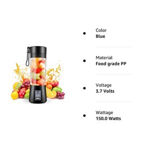 BALYWOOD Portable Blender, Personal Blender for Shakes and Smoothies, Personal Size Blenders with USB Rechargeable Mini Fruit Juice Mixer, Mini Juicer Smoothie Blender Bottles Travel 380ML, Blue
