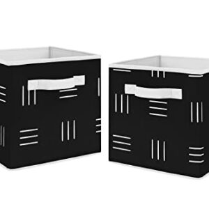 Sweet Jojo Designs Black and White Boho Mudcloth Foldable Fabric Storage Cube Bins Boxes Organizer Toys Kids Baby Set of 2 Bohemian Woodland Tribal Southwest Geometric Mud Cloth Hatch Triple Line