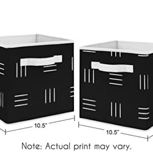 Sweet Jojo Designs Black and White Boho Mudcloth Foldable Fabric Storage Cube Bins Boxes Organizer Toys Kids Baby Set of 2 Bohemian Woodland Tribal Southwest Geometric Mud Cloth Hatch Triple Line