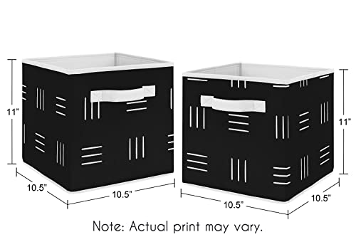 Sweet Jojo Designs Black and White Boho Mudcloth Foldable Fabric Storage Cube Bins Boxes Organizer Toys Kids Baby Set of 2 Bohemian Woodland Tribal Southwest Geometric Mud Cloth Hatch Triple Line