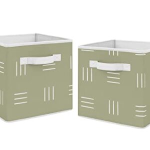 Sweet Jojo Designs Sage Green Boho Mudcloth Foldable Fabric Storage Cube Bins Boxes Organizer Toys Kids Baby Childrens Set of 2 White Bohemian Woodland Tribal Southwest Mud Cloth Hatch Triple Line