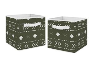 sweet jojo designs hunter green boho tribal mudcloth foldable fabric storage cube bins boxes organizer toys kid baby children set of 2 white woodland bohemian southwest geometric arrow aztec mud cloth