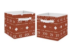 sweet jojo designs rust white boho tribal mudcloth foldable fabric storage cube bins boxes organizer toys kid baby childrens set of 2 orange woodland bohemian southwest geometric arrow aztec mud cloth
