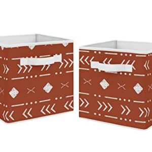 Sweet Jojo Designs Rust White Boho Tribal Mudcloth Foldable Fabric Storage Cube Bins Boxes Organizer Toys Kid Baby Childrens Set of 2 Orange Woodland Bohemian Southwest Geometric Arrow Aztec Mud Cloth