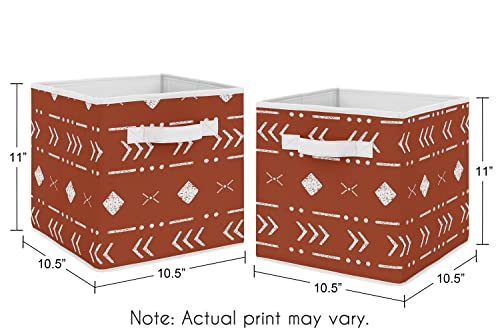 Sweet Jojo Designs Rust White Boho Tribal Mudcloth Foldable Fabric Storage Cube Bins Boxes Organizer Toys Kid Baby Childrens Set of 2 Orange Woodland Bohemian Southwest Geometric Arrow Aztec Mud Cloth