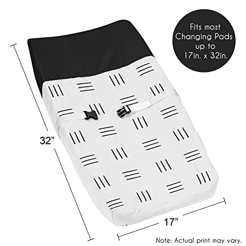 Sweet Jojo Designs White Boho Mudcloth Boy or Girl Baby Nursery Changing Pad Cover - Black and White Bohemian Woodland Tribal Southwest Mud Cloth Hatch Gender Neutral Triple Line