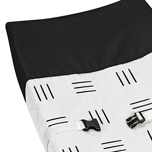 Sweet Jojo Designs White Boho Mudcloth Boy or Girl Baby Nursery Changing Pad Cover - Black and White Bohemian Woodland Tribal Southwest Mud Cloth Hatch Gender Neutral Triple Line