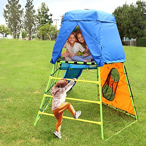 Fitness Reality Kids Explorer Adventure Climbing Fort with Platform, Playground Slide and Play Tent, Outdoor Jungle Gym for Backyard, Kids Ages 3-10 (8631)