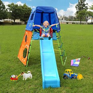 Fitness Reality Kids Explorer Adventure Climbing Fort with Platform, Playground Slide and Play Tent, Outdoor Jungle Gym for Backyard, Kids Ages 3-10 (8631)