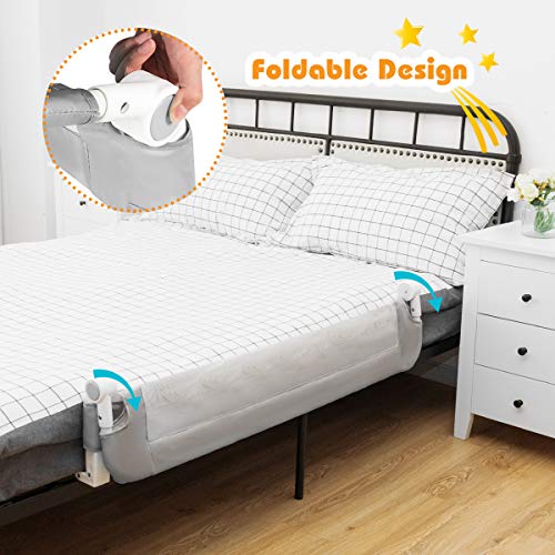 HONEY JOY Bed Rail for Toddlers, 48-in Extra Long, Portable Safety Bed Guardrail, Foldable Baby Bed Rail Guard, Fit King & Queen Full Twin Size Bed Mattress(Gray)