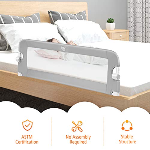 HONEY JOY Bed Rail for Toddlers, 48-in Extra Long, Portable Safety Bed Guardrail, Foldable Baby Bed Rail Guard, Fit King & Queen Full Twin Size Bed Mattress(Gray)