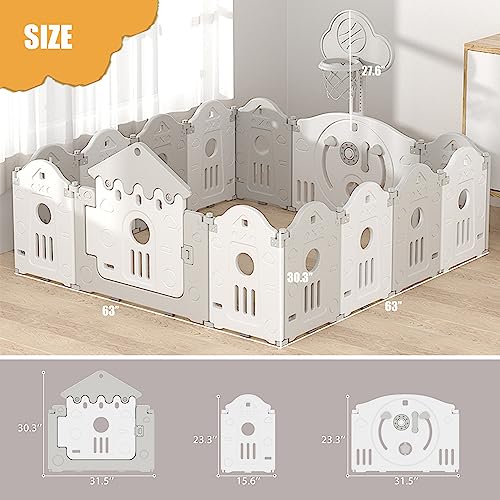 Veemuaro Baby Playpen, Portable 14-Panel Foldable Playpen, Large Baby Playard with Game Panel, Adjustable Shape Kids Activity Centre Safety Play Yard Home Indoor Outdoor