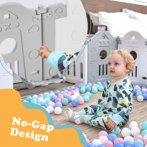 Veemuaro Baby Playpen, Portable 14-Panel Foldable Playpen, Large Baby Playard with Game Panel, Adjustable Shape Kids Activity Centre Safety Play Yard Home Indoor Outdoor