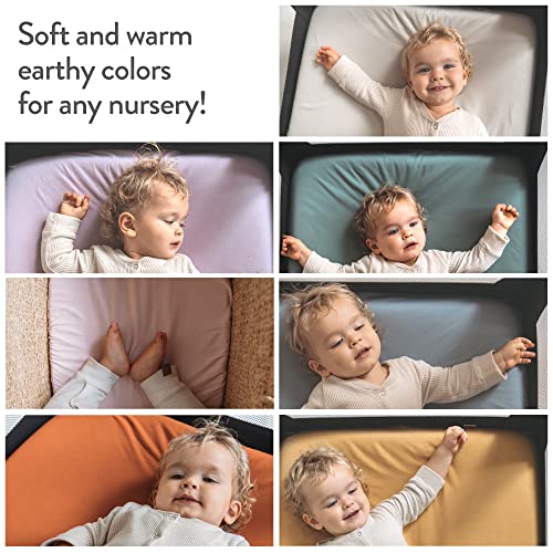 Pack and Play Sheets Fitted – Compatible with Graco Pack n Play Playard Crib and Other 27 x 39 Inch Playpen Mattress – Snuggly Soft 100% Jersey Cotton – Light + Dark Sage Green – 2 Pack