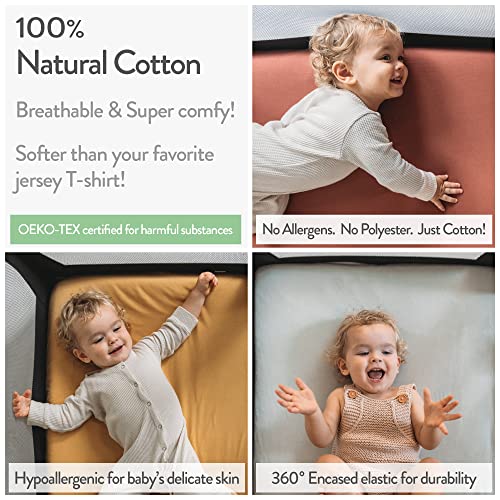 Pack and Play Sheets Fitted – Compatible with Graco Pack n Play Playard Crib and Other 27 x 39 Inch Playpen Mattress – Snuggly Soft 100% Jersey Cotton – Light + Dark Sage Green – 2 Pack