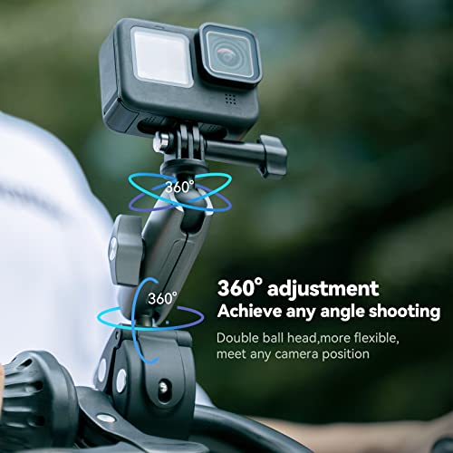 TELESIN Camera Clamp Handlebar Bike Mount 360° Double Ballhead Magic Arm with 1/4"-20 Thread for Motorcycle Monitor Canon Nikon DSLR/Gopro/LED Lights/Ronin-M/Ronin MX/Freefly MOVI