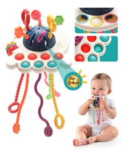 montessori toys for 1-3 year old, silicone pull string activity toys, baby sensory toys with rattle, baby travel toys, baby teething toys fine motor skills toddler 18m+ birthday gift for toddlers