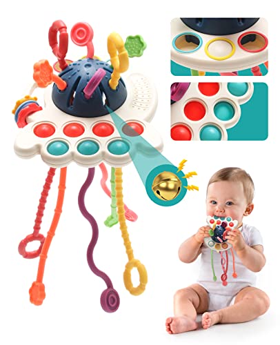 Montessori Toys for 1-3 Year Old, Silicone Pull String Activity Toys, Baby Sensory Toys with Rattle, Baby Travel Toys, Baby Teething Toys fine Motor Skills Toddler 18m+ Birthday Gift for Toddlers