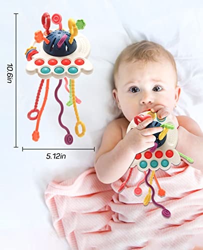 Montessori Toys for 1-3 Year Old, Silicone Pull String Activity Toys, Baby Sensory Toys with Rattle, Baby Travel Toys, Baby Teething Toys fine Motor Skills Toddler 18m+ Birthday Gift for Toddlers