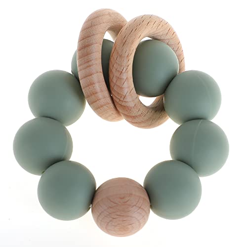 Silicone Baby Teether, Food Grade Silicone & Beech Baby Teething Toy, BPA Free (Sage)