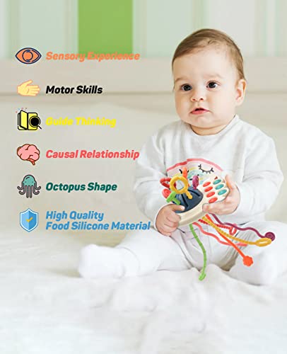 Montessori Toys for 1-3 Year Old, Silicone Pull String Activity Toys, Baby Sensory Toys with Rattle, Baby Travel Toys, Baby Teething Toys fine Motor Skills Toddler 18m+ Birthday Gift for Toddlers