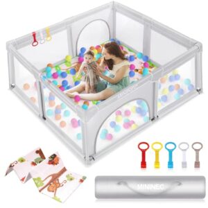 baby playpen with mat,70"x59" baby playpen for babies and toddlers,kids playard activity center with anti-slip design,zipper gates with visible mesh,hand rings