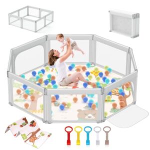 baby playpen with mat,70"x70" extra large baby playpen for babies and toddlers,kids playard activity center with anti-slip design,zipper gates with visible mesh,hand rings